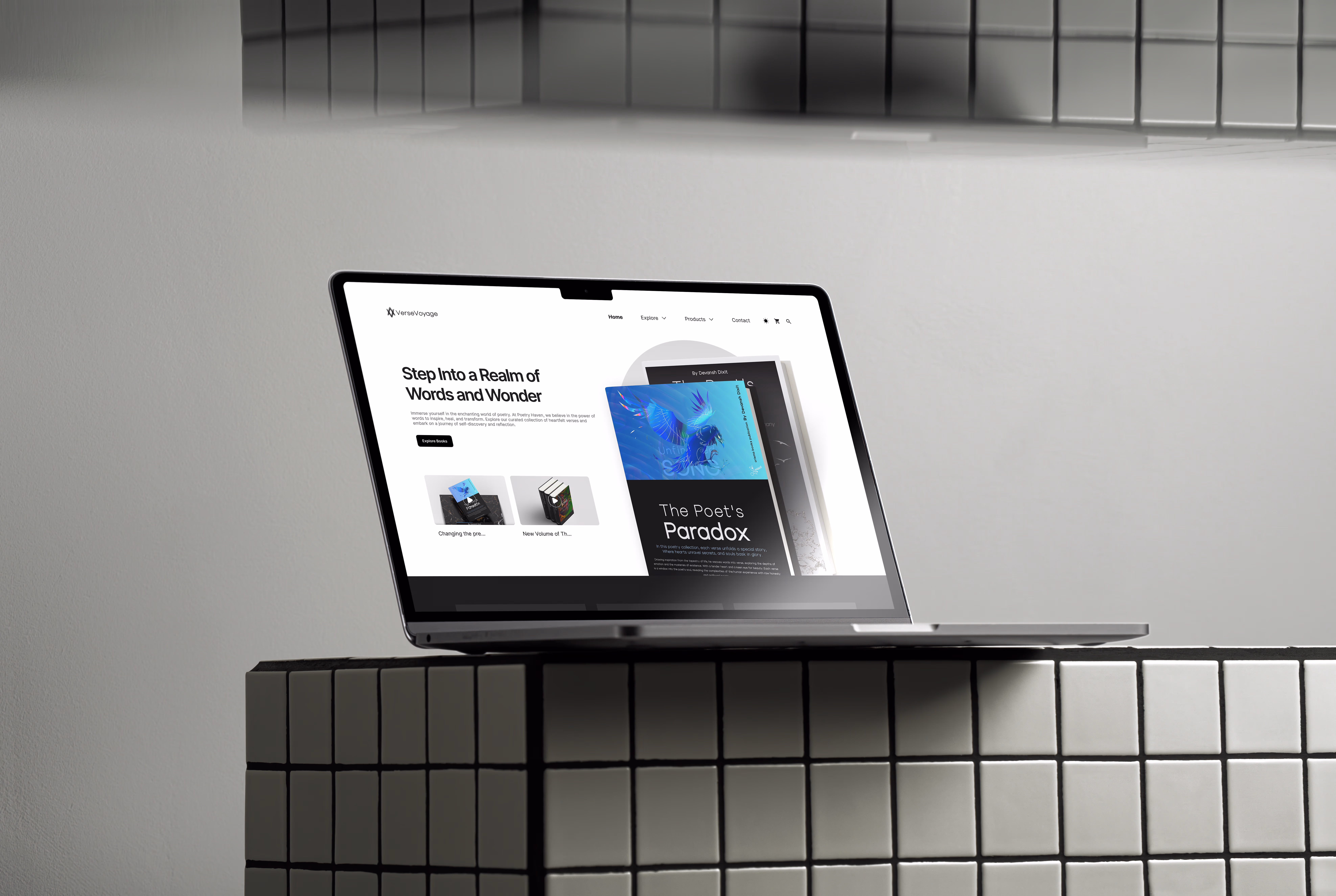 VerseVoyage website displayed on a MacBook Pro screen