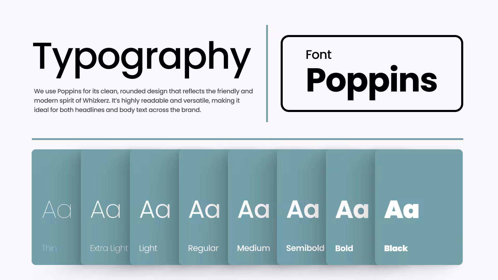 Typography specimen showing Poppins in eight weights from Thin to Black