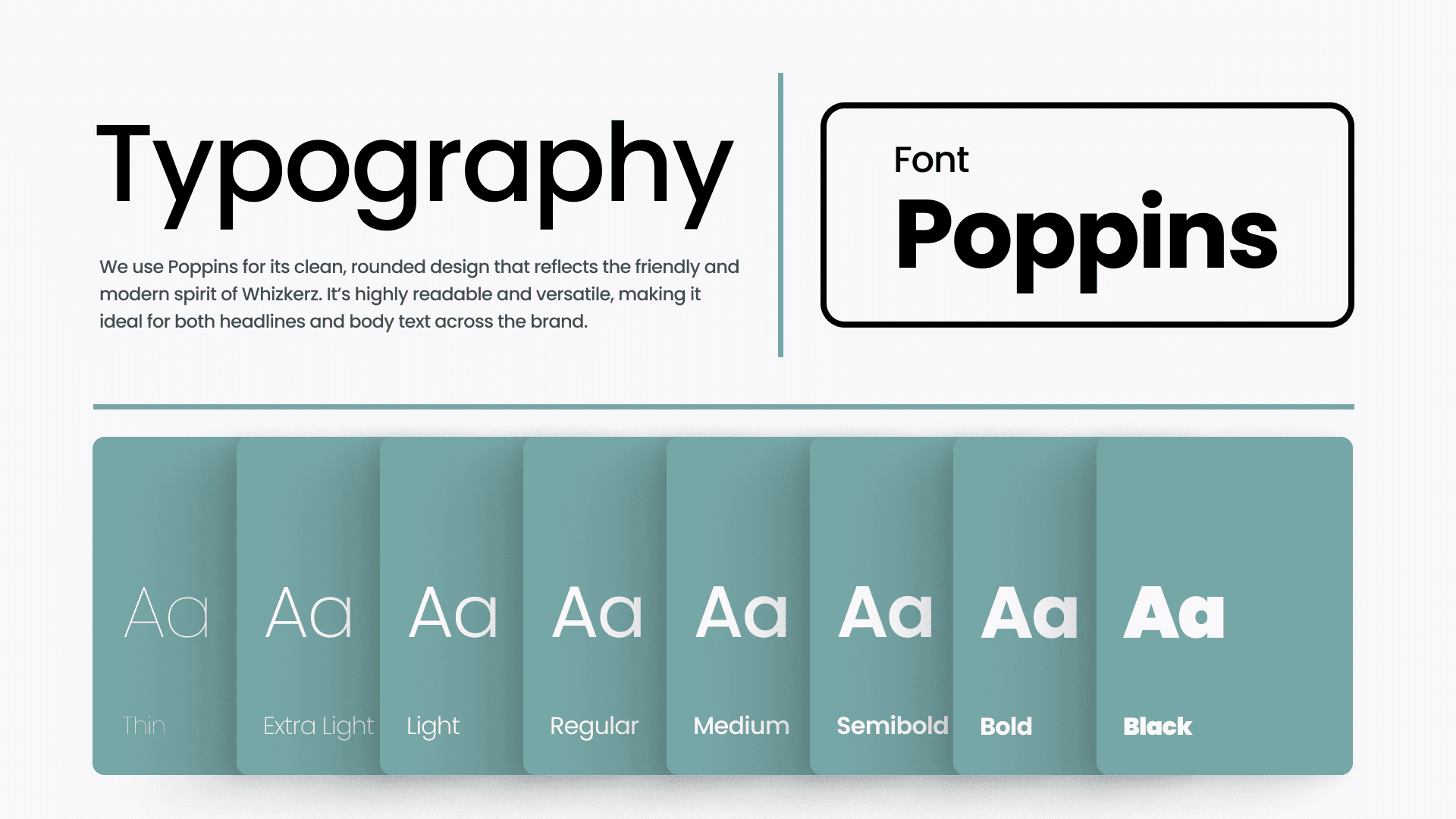Typography specimen showing Poppins in eight weights from Thin to Black